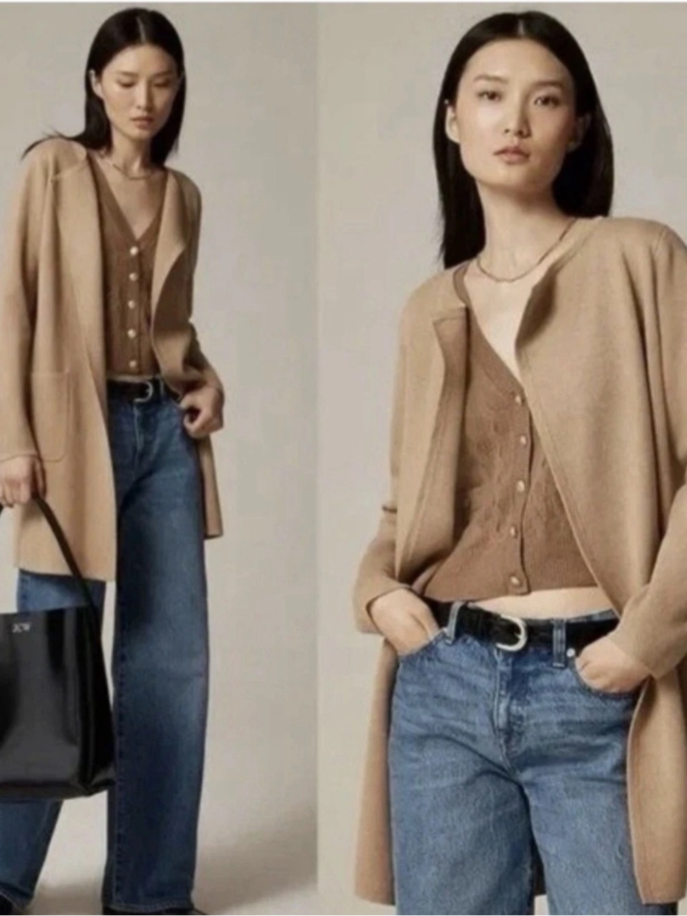 New! J Crew Juliette Collarless Blazer Sweater Womens Large Tan Open Front